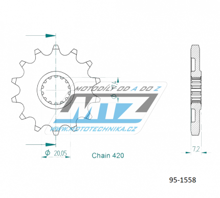 Koleko etzov (pastorek) 1558-15zub MTZ - Yamaha YZ65 / 18-23