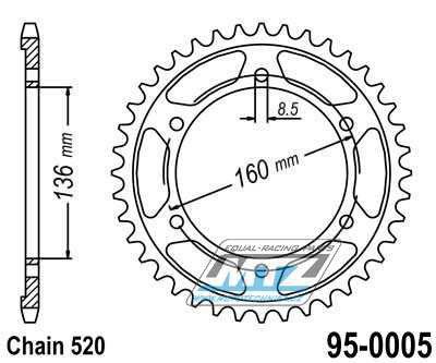 Rozeta ocelov (pevodnk) 0005-40zub MTZ - Aprilia 650 Pegaso / 92-04 + Moto 6.5 + 350ETX+125ETX+125MX + BMW F650 / 94-07 + F650 Funduro / 96-00 + F650ST Strada / 98-00 + F650 Dakar + F650GS / 99-07 + G650GS+G310GS + Gilera + Beta Alp