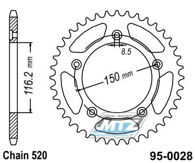 Rozeta ocelov (pevodnk) 0028-42zub MTZ - Aprilia RS250 / 95-04