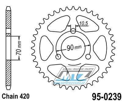 Rozeta ocelov (pevodnk) 0239-45zub MTZ - Honda MTX80+MTX80R / 83-87 + MB80 / 80-83 + MB50 / 79-83 + MBX50F / 84-87 + MT50 / 80-81