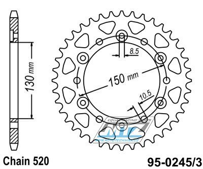 Rozeta ocelov (pevodnk) 0245/3-45zub MTZ - Honda FMX650 + FX650 Vigor + SLR650 + VT250 + NX650 Dominator + XR600 + Yamaha YZF750R + FZ400 + YZF R6 + YZF600R Thunder Cat