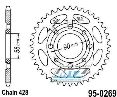 Rozeta ocelov (pevodnk) 0269/2-42zub MTZ - Honda CG125+CB125+CB175+CBX125 + CM185+CM200+CT125+CT185+CT200+SL125 + XL100+XL125+XL185+XR185 + EZ90Cub + Kymco 125 Pulsar+Spike+Zing+Hipster+Stryker + Daelim VL125+VC125+VS125 + Brixton125 + Yuki 125