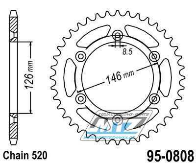 Rozeta ocelov (pevodnk) 0808-46zub MTZ - Kawasaki KLX400 + Suzuki DR250 + DR350 + DRZ250 + DRZ400 + RM100 + RM125 + RM250 + RMX250 + RMZ250 + RMZ450 + RMX450 + TSR125 + TSR200