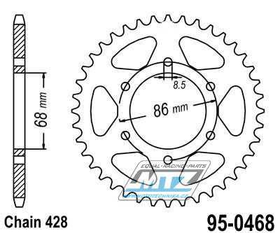 Rozeta ocelov (pevodnk) 0468-36zub MTZ - Kawasaki BN125 Eliminator + AR125+AX125 Athlete + Modenas 125 Kristar+135 GT+135 X-Cite