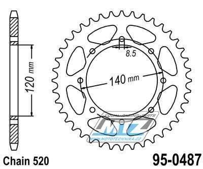 Rozeta ocelov (pevodnk) 0487-43zub MTZ - Kawasaki W800 + BJ Estrella 250 + KLE250 + KLR650 + KLE500 + KLR500 + KLX650 + KLX650R