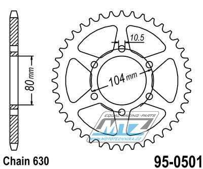 Rozeta ocelov (pevodnk) 0501-34zub MTZ - Kawasaki GPZ750 + GPZ750 Unitrack + GPZ1100 + KZ650 (USA) + KZ700 (USA) + KZ750 (USA) + KZ1000 (USA) + KZ1100 (USA) + Z650 + Z750 + Z1000 + Z1100R1 + Z1000R2