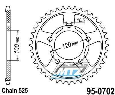 Rozeta ocelov (pevodnk) 0702-42zub MTZ - Aprilia 750 Dorsoduro + 750 Dorsoduro Factory + 850 Mana + 900 Dorsoduro ABS + 900 Shiver ABS + 1000RSV R + 1000 Tuono R Racing + 1200 Dorsoduro