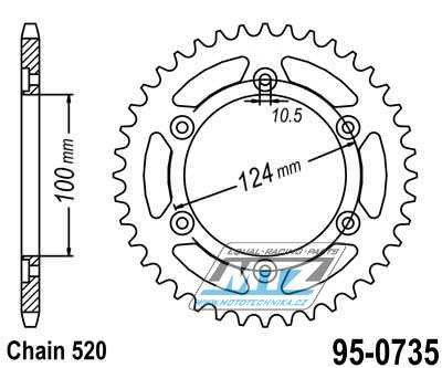 Rozeta ocelov (pevodnk) 0735-37zub MTZ - Ducati 907 I.E. + 750 Sport + 800 Sport + 600SS + 750SS + 800SS + 900SS + 851SP + 851 Strada + 600 Monster + 620 Monster i.e. + 750 Monster + 800 Monster Dark + 900 Monster + 907 Paso Sports