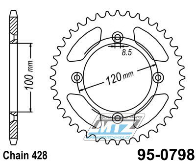 Rozeta ocelov (pevodnk) 0798-47zub MTZ - Suzuki RM80 / 83-01+RM85 / 02-20 + Yamaha YZ80 / 93-01+YZ85 / 02-23 + Beta RR125 / 06-12