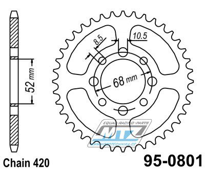 Rozeta ocelov (pevodnk) 0801-51zub MTZ - Suzuki A50+AP50 + DR50+DRZ110 + RM50+RV50+TS50 + FR50+FR70+ALT50+LT50 + Kawasaki AE50+AR50+AE80+AR80 + KLX110 + Z125 Pro + pitbike + nsk tykolky