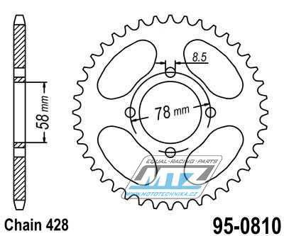 Rozeta ocelov (pevodnk) 0810-48zub MTZ - Suzuki B120 + GN125 + GS125 + GT125 + RG80 + TU125 XT + Kawasaki KC100 + KH125A + HMZ GS125 + 125 V2 Chopper + Hyosung 125 Cruise II + GA125 Cruise II + 125 Cruise I + GV125 C Aquila + Jincheng 125 Abila