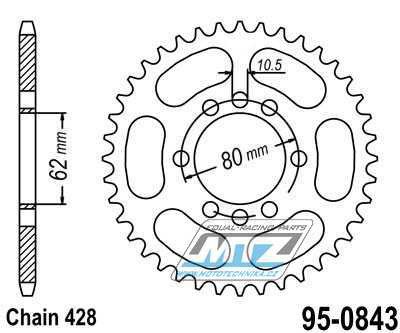 Rozeta ocelov (pevodnk) 0843-50zub MTZ - Yamaha DT80 + DT125 + DT125 Tenere + DT175 + DT200R + RT180 + SR125SE + XTZ125