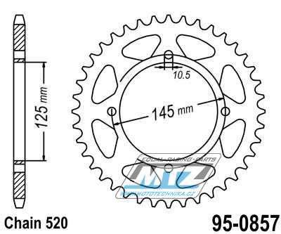 Rozeta ocelov (pevodnk) 0857-45zub MTZ - Yamaha TT600 RE + XT400+XT550+XT600 + XTZ660 Tenere + XV125 Virago+XVS125 Drag Star + XV250 Dragstar+XV250 V-Star + MZ 660 Mastiff + 660 Baghira + Yuki 250