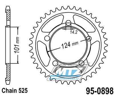 Rozeta ocelov (pevodnk) 0898-37zub MTZ - KTM 950 LC8 Supermoto + 990 Supermoto + 990 SMR + 990 SMT + 990 Superduke + 1190 RC8 + 1190 RC8 R