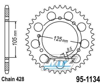 Rozeta ocelov (pevodnk) 1134-54zub MTZ - Derbi 125 Baja+125 Cross City+125 Senda+125 Terra + Malaguti 125 X3M Motard + Peugeot 125 XPS + Rieju 125 RS3+125 SMX+ 125 Tango+125 Marathon Pro + Yamaha XT125 X+XT125R + Motor Hispania 125 Duna