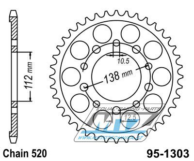 Rozeta ocelov (pevodnk) 1303-44zub MTZ - Honda CBR600F + CBR900RR Fireblade + Yamaha YZF-R6 + YZF-R1 + YZFR6+YZFR1