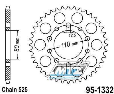 Rozeta ocelov (pevodnk) 1332-45zub MTZ - Honda CB1 + CB350SG + CB450SG + CB500 + CB750 + CBR400 + CMX450 Rebel + GB500 Clubman + VT600C Shadow + XBR500 + XRV750 Africa Twin + Triumph 800 America + 800 Speedmaster + 865 America + 865 Speedmaster