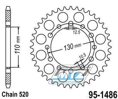 Rozeta ocelov (pevodnk) 1486-42zub MTZ - Kawasaki EL250 + EL250 Chopper + EL250 Eliminator + Honda TRX200 Fourtrax + Yamaha FZ-1