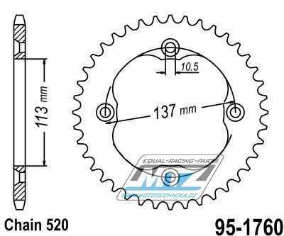 Rozeta ocelov (pevodnk) 1760-36zub MTZ - Suzuki LT-R450 Quadracer / 06-11 + LTR450 Quadracer + LTZ400 Quadsport / 09-12