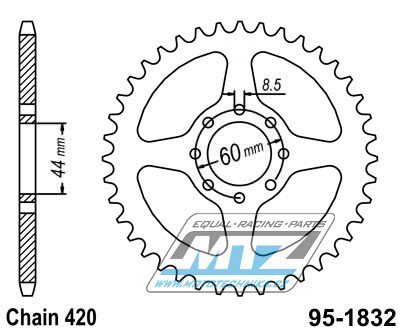 Rozeta ocelov (pevodnk) 1832-52zub MTZ - Yamaha DT50R / 99-02