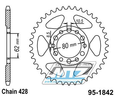 Rozeta ocelov (pevodnk) 1842-50zub MTZ - Yamaha AG200 + DT125 + DT175 + TY125 + TY175 + TW125 + TW200 + XT125 + XT350 + YZ80