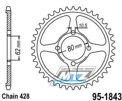 Rozeta ocelov (pevodnk) 1843-49zub MTZ - Yamaha TTR125 / 02-04 + TT-R125 E / 05-10 + TT R125 L / 02-22