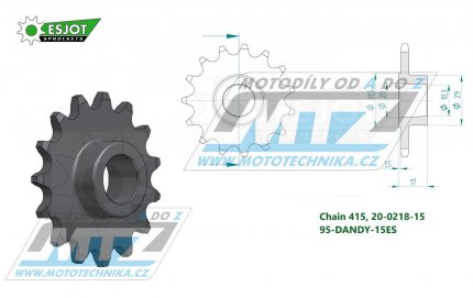 Koleko etzov (pastorek) DANDY-15zub ESJOT - Jawa MJ50 Dandy / 96-01 + Sachs KX50