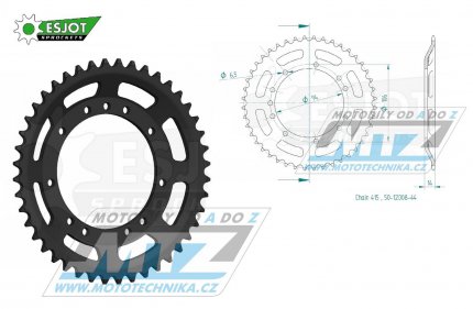 Rozeta ocelov (pevodnk) 12008-44zub ESJOT 50-12008-44 - KTM 50 SX Pro Junior / 97-12 + KTM SX 50 Pro Senior / 97-03 + KTM SX 50 Adventure "vyosen" / 97-00