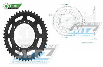 Rozeta ocelov (pevodnk) 12008-46zub ESJOT 50-12008-46 - KTM 50 SX Pro Junior / 97-12 + KTM SX 50 Pro Senior / 97-03 + KTM SX 50 Adventure "vyosen" / 97-00