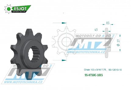 Koleko etzov (pastorek) KT50C-10zub ESJOT 50-12013-10 - KTM 50SX / 24-25 + Husqvarna TC50 / 24-25 + Gas-Gas MC50 / 24