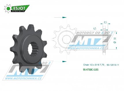 Koleko etzov (pastorek) KT50C-11zub ESJOT 50-12013-11 - KTM 50SX / 24-25 + Husqvarna TC50 / 24-25 + Gas-Gas MC50 / 24