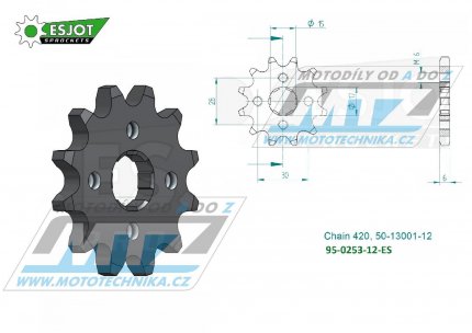 Koleko etzov (pastorek) 0253-12zub ESJOT 50-13001-12 - Honda C50 + CR50 + CR60 + CR80R + CRF110F + CF50 Chaly + MT50S + NSR50S + SS50Z + C70 + ST70 + XL75 + MBX80F + ATC70 + MTX75 + C90 Cub + Daytona 50 Sprinter