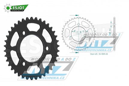 Rozeta ocelov (pevodnk) 0239-38zub ESJOT 50-13001-38 - Honda MTX80+MTX80R / 83-87 + MB80 / 80-83 + MB50 / 79-83 + MBX50F / 84-87 + MT50 / 80-81