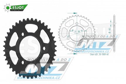 Rozeta ocelov (pevodnk) 0239-40zub ESJOT 50-13001-40 - Honda MTX80+MTX80R / 83-87 + MB80 / 80-83 + MB50 / 79-83 + MBX50F / 84-87 + MT50 / 80-81