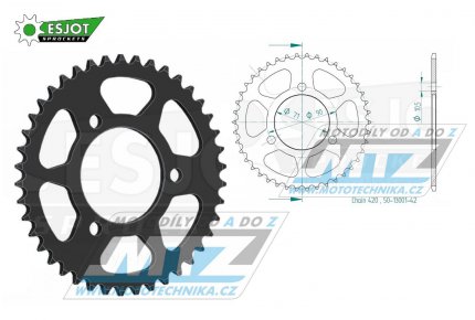 Rozeta ocelov (pevodnk) 0239-42zub ESJOT 50-13001-42 - Honda MTX80+MTX80R / 83-87 + MB80 / 80-83 + MB50 / 79-83 + MBX50F / 84-87 + MT50 / 80-81