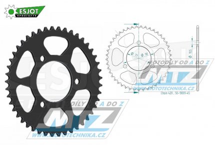 Rozeta ocelov (pevodnk) 0239-45zub ESJOT 50-13001-45 - Honda MTX80+MTX80R / 83-87 + MB80 / 80-83 + MB50 / 79-83 + MBX50F / 84-87 + MT50 / 80-81