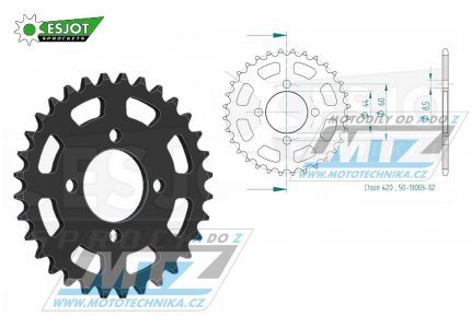 Rozeta ocelov (pevodnk) 0832-32zub ESJOT 50-13003-32 - MBK X-Limit 50 / 03-05 + Yamaha DTR50+DT50R / 88-90 + RD50 / 77-78 + LB50 Chappy France / 83 + DT50 17W Japan / 91 + RD50M Spoke Wheel / 78 + RD50MX Auto France / 74-84 +...