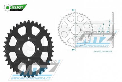 Rozeta ocelov (pevodnk) 0832-38zub ESJOT 50-13003-38 - MBK X-Limit 50 / 03-05 + Yamaha DTR50+DT50R / 88-90 + RD50 / 77-78 + LB50 Chappy France / 83 + DT50 17W Japan / 91 + RD50M Spoke Wheel / 78 + RD50MX Auto France / 74-84 +...