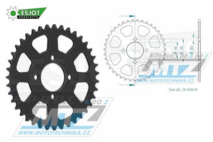 Rozeta ocelov (pevodnk) 0832-39zub ESJOT 50-13003-39 - MBK X-Limit 50 / 03-05 + Yamaha DTR50+DT50R / 88-90 + RD50 / 77-78 + LB50 Chappy France / 83 + DT50 17W Japan / 91 + RD50M Spoke Wheel / 78 + RD50MX Auto France / 74-84 +...