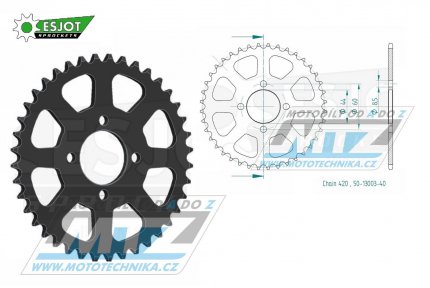 Rozeta ocelov (pevodnk) 0832-40zub ESJOT 50-13003-40 - MBK X-Limit 50 / 03-05 + Yamaha DTR50+DT50R / 88-90 + RD50 / 77-78 + LB50 Chappy France / 83 + DT50 17W Japan / 91 + RD50M Spoke Wheel / 78 + RD50MX Auto France / 74-84 +...