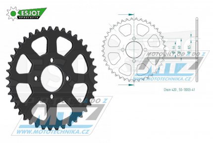 Rozeta ocelov (pevodnk) 0832-41zub ESJOT 50-13003-41 - MBK X-Limit 50 / 03-05 + Yamaha DTR50+DT50R / 88-90 + RD50 / 77-78 + LB50 Chappy France / 83 + DT50 17W Japan / 91 + RD50M Spoke Wheel / 78 + RD50MX Auto France / 74-84 +...