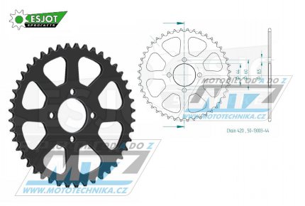 Rozeta ocelov (pevodnk) 0832-44zub ESJOT 50-13003-44 - MBK X-Limit 50 / 03-05 + Yamaha DTR50+DT50R / 88-90 + RD50 / 77-78 + LB50 Chappy France / 83 + DT50 17W Japan / 91 + RD50M Spoke Wheel / 78 + RD50MX Auto France / 74-84 +...