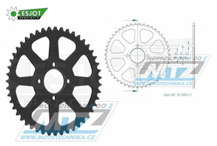 Rozeta ocelov (pevodnk) 0832-47zub ESJOT 50-13003-47 - MBK X-Limit 50 / 03-05 + Yamaha DTR50+DT50R / 88-90 + RD50 / 77-78 + LB50 Chappy France / 83 + DT50 17W Japan / 91 + RD50M Spoke Wheel / 78 + RD50MX Auto France / 74-84 +...