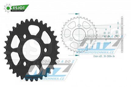 Rozeta ocelov (pevodnk) 0216-34zub ESJOT 50-13004-34 - Honda NSR50 + NSR75 + NSR80