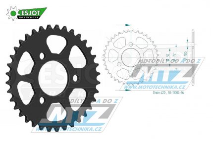 Rozeta ocelov (pevodnk) 0216-36zub ESJOT 50-13004-36 - Honda NSR50 + NSR75 + NSR80