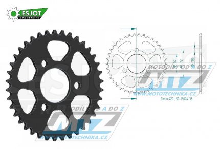 Rozeta ocelov (pevodnk) 0216-38zub ESJOT 50-13004-38 - Honda NSR50 + NSR75 + NSR80