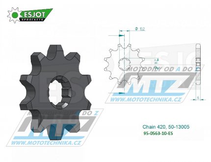 Koleko etzov (pastorek) 0563-10zub ESJOT 50-13005-10 - Yamaha DT50+RD50+DTR50 + Suzuki RM50+RM60+TS50 + GT50+GSXR50 + PV50+OR5+JR50+LT50 + AP50+AC50+ALT50 + RV50+FR50+DR50+ZR50 + R70+R80+M75+S75 + Kawasaki KDX50