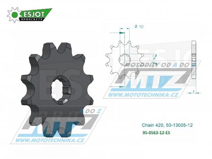 Koleko etzov (pastorek) 0563-12zub ESJOT 50-13005-12 - Yamaha DT50+RD50+DTR50 + Suzuki RM50+RM60+TS50 + GT50+GSXR50 + PV50+OR5+JR50+LT50 + AP50+AC50+ALT50 + RV50+FR50+DR50+ZR50 + R70+R80+M75+S75 + Kawasaki KDX50