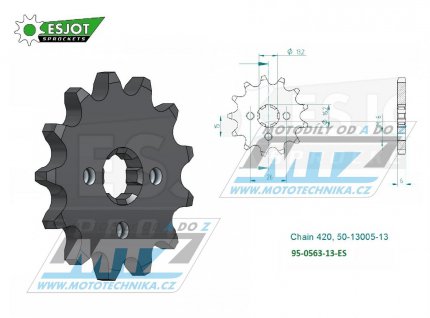 Koleko etzov (pastorek) 0563-13zub ESJOT 50-13005-13 - Yamaha DT50+RD50+DTR50 + Suzuki RM50+RM60+TS50 + GT50+GSXR50 + PV50+OR5+JR50+LT50 + AP50+AC50+ALT50 + RV50+FR50+DR50+ZR50 + R70+R80+M75+S75 + Kawasaki KDX50