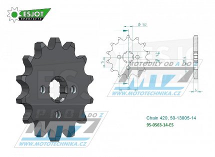 Koleko etzov (pastorek) 0563-14zub ESJOT 50-13005-14 - Yamaha DT50+RD50+DTR50 + Suzuki RM50+RM60+TS50 + GT50+GSXR50 + PV50+OR5+JR50+LT50 + AP50+AC50+ALT50 + RV50+FR50+DR50+ZR50 + R70+R80+M75+S75 + Kawasaki KDX50